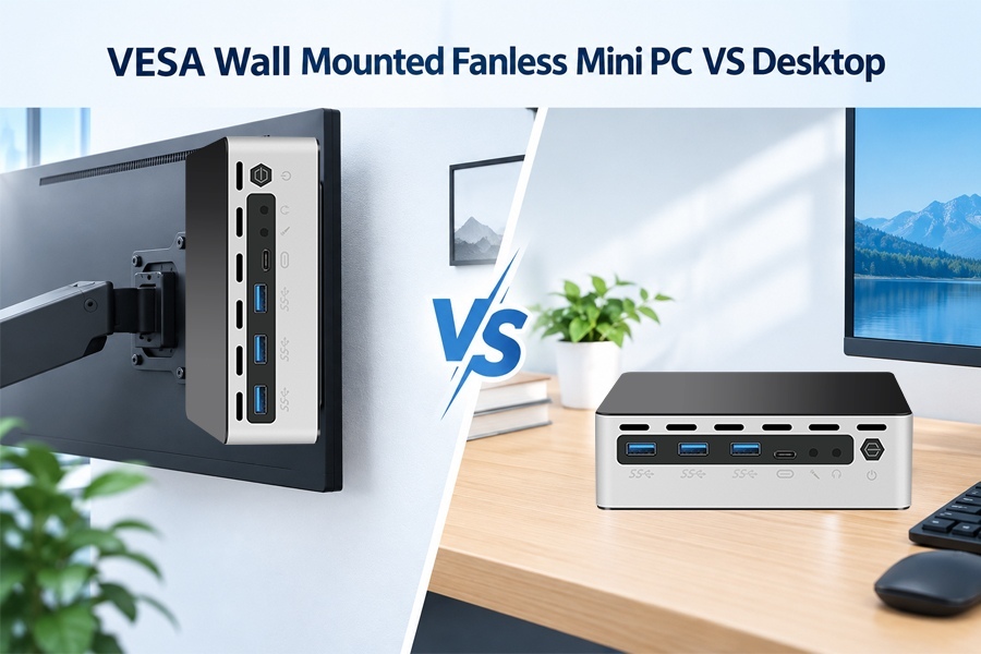 أحدث مدونات الشركة حول VESA Wall Mounted Fanless Mini PC VS Desktop: Placement Heat Dissipation and Cable Management Compared