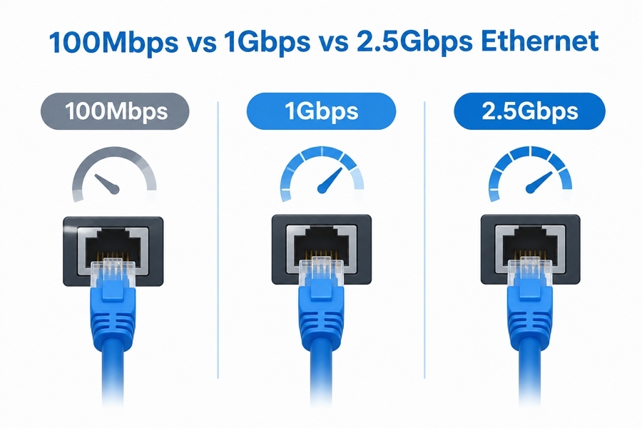 أحدث مدونات الشركة حول 100Mbps مقابل 1Gbps مقابل 2.5Gbps إثرنات: كيف تؤثر سرعة شبكة الحاسوب الصناعي على الكمون