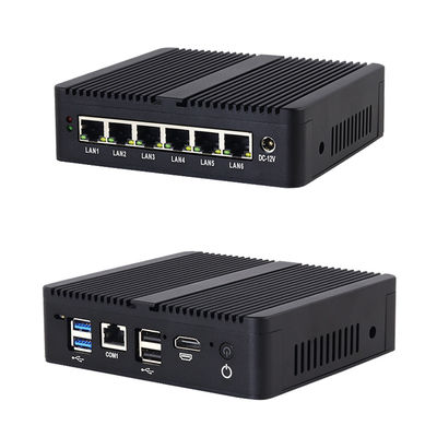 سيليرون J6412 6GbE LAN جدار الحماية الحاسوب المصغر مع MSATA SSD 32GB ذاكرة الوصول العشوائي Black Firewall Router